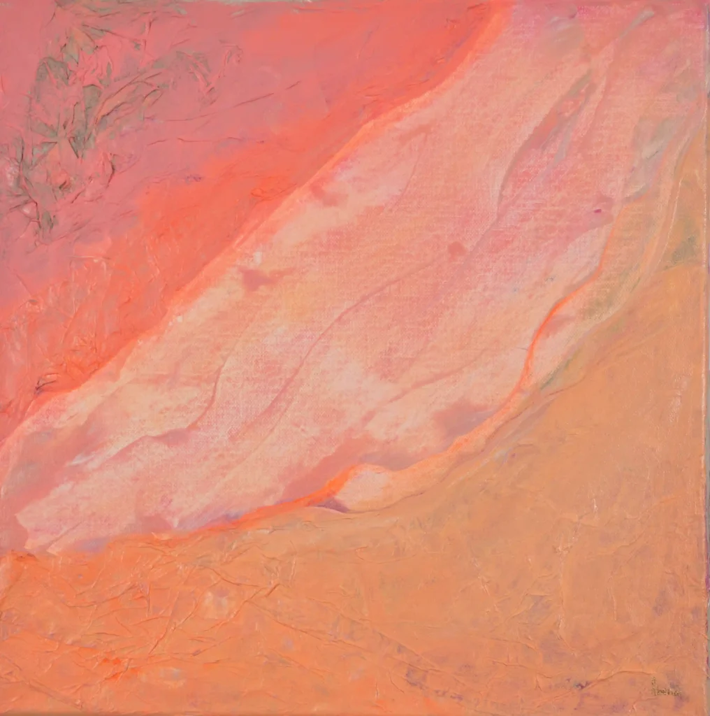 Abstrakte Acrylkunst in warmen Rot-, Sand- und Erdtönen mit strukturierter Oberfläche.
