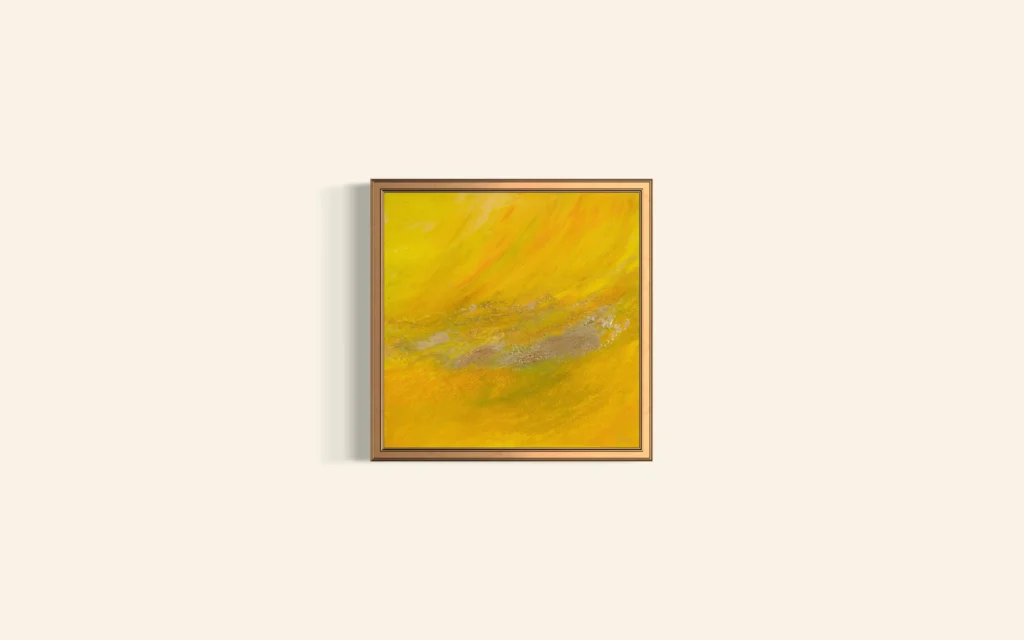 Abstrakte Acrylkunst in leuchtenden Gelb- und Goldtönen mit sanfter Struktur auf Leinwand.