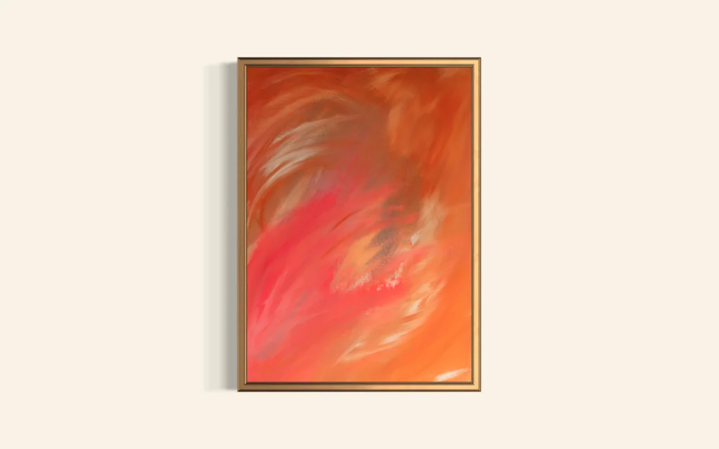 Expressive abstrakte Acrylkunst in Rot-, Orange- und Pinktönen mit dynamischer Bewegung