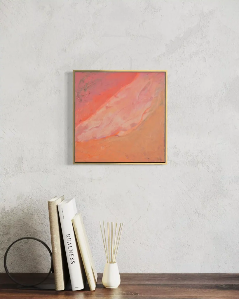 Abstrakte Acrylkunst in warmen Rot-, Sand- und Erdtönen mit strukturierter Oberfläche.